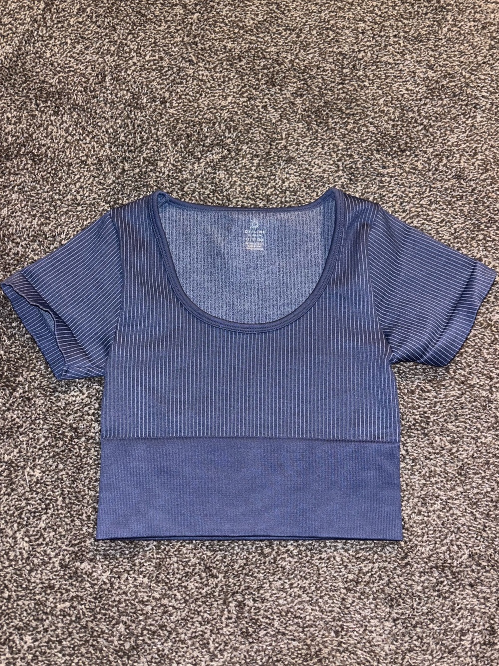 Aerie Offline Women's Blue Scoop Neck Ribbed Crop Top